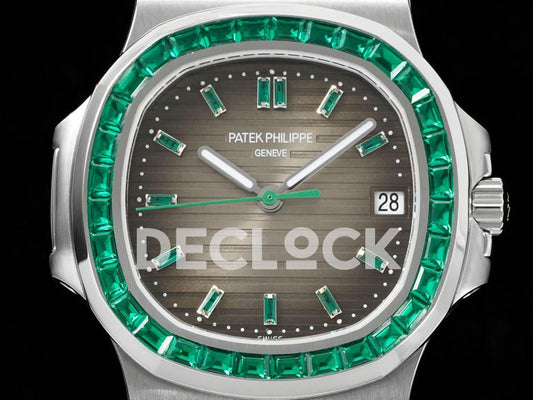 Replica Pattek Philippe Nautilus 5711 Brown Dial Green Diamond Bezel |  Declock.
