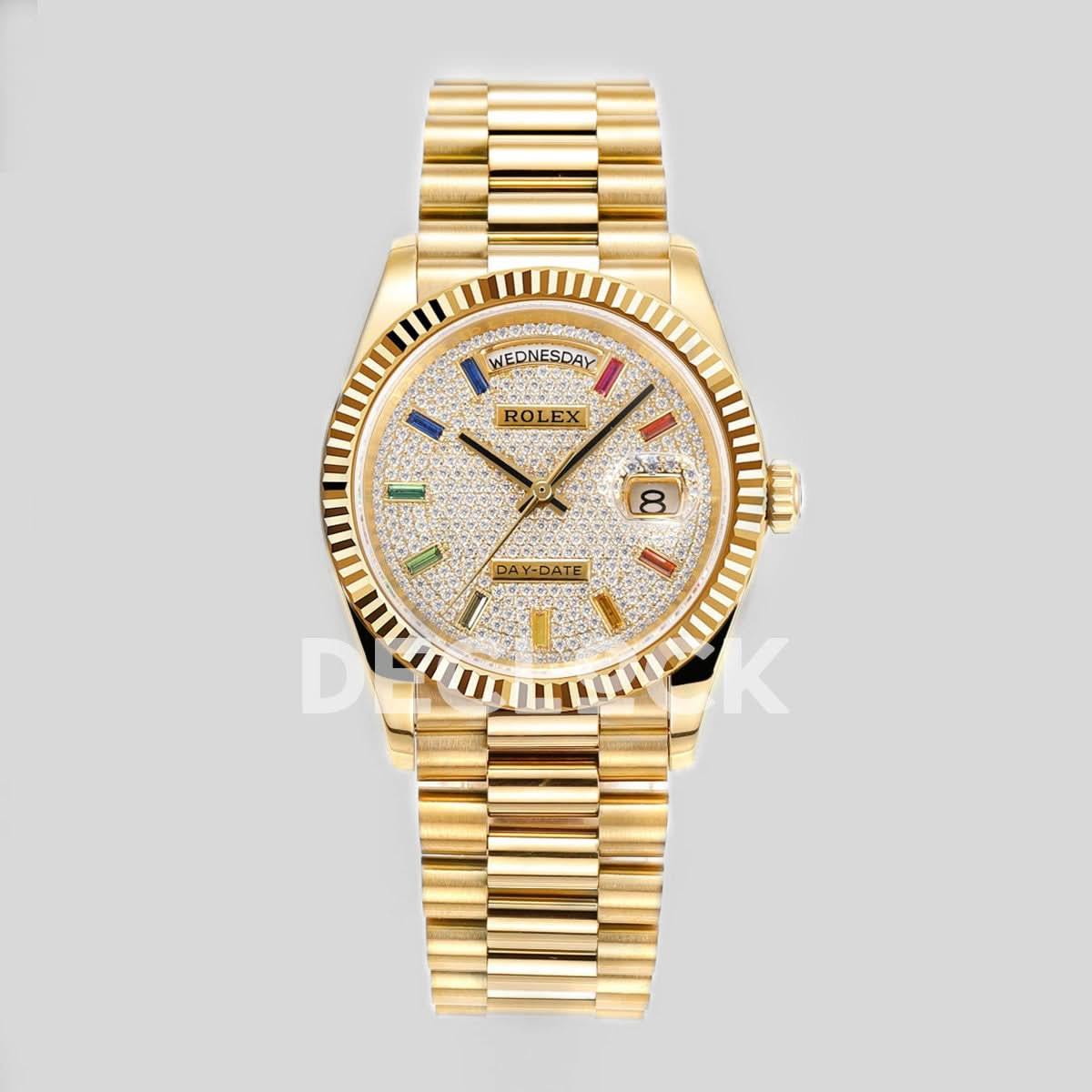 Replica Rolex Day-Date 36 128238 Diamond Dial in YG |  Declock.