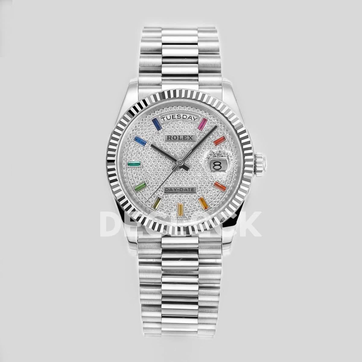 Replica Rolex Day-Date 36 128238 Diamond Dial in WG |  Declock.