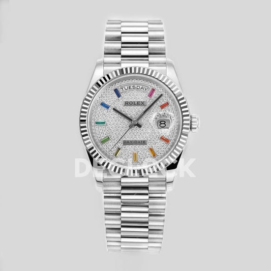 Replica Rolex Day-Date 36 128238 Diamond Dial in WG |  Declock.