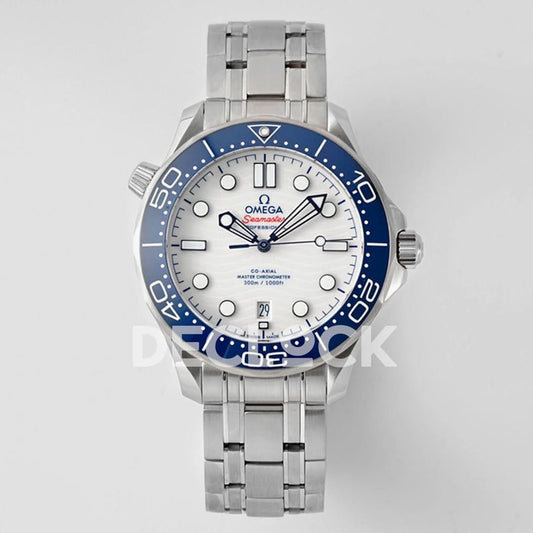 Replica Declock Seamaster Diver 300M SS Blue Ceramic Bezel White Dial on SS Bracelet |  Declock.
