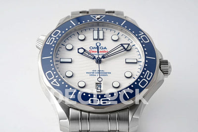 Seamaster Diver 300M SS Blue Ceramic Bezel White Dial on SS Bracelet