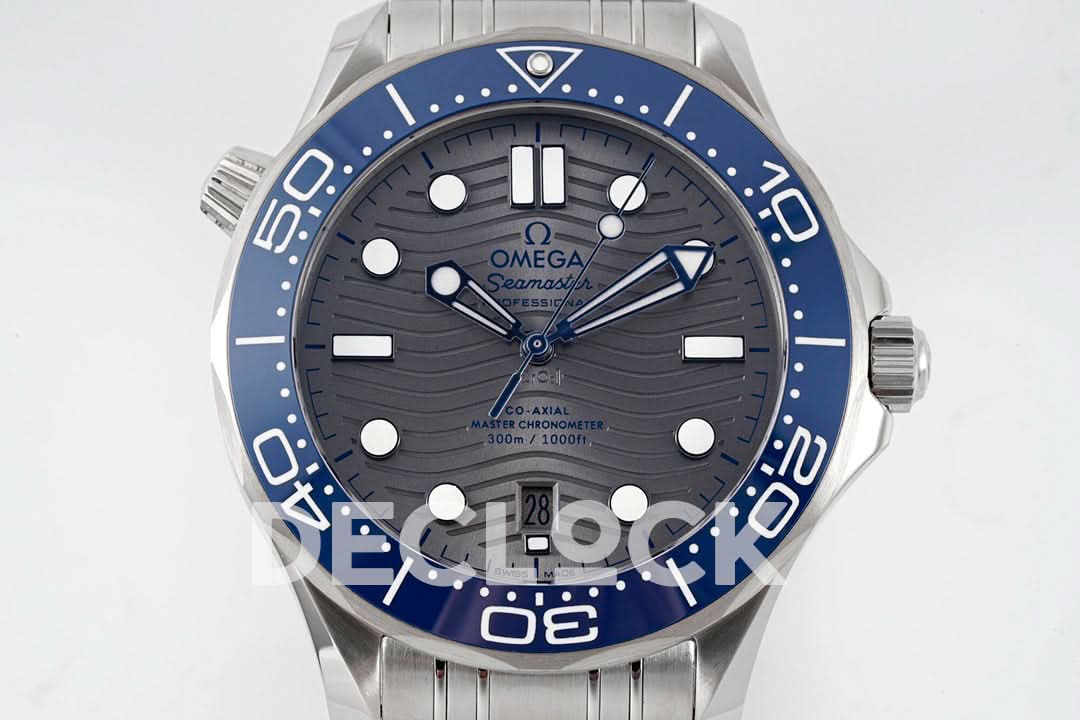 Seamaster Diver 300M SS Blue Ceramic Bezel Gray Dial on SS Bracelet