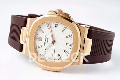 Replica Pattek Philippe Nautilus 5711/1R White Textured Dial on Brown Rubber Strap