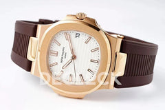 Replica Pattek Philippe Nautilus 5711/1R White Textured Dial on Brown Rubber Strap