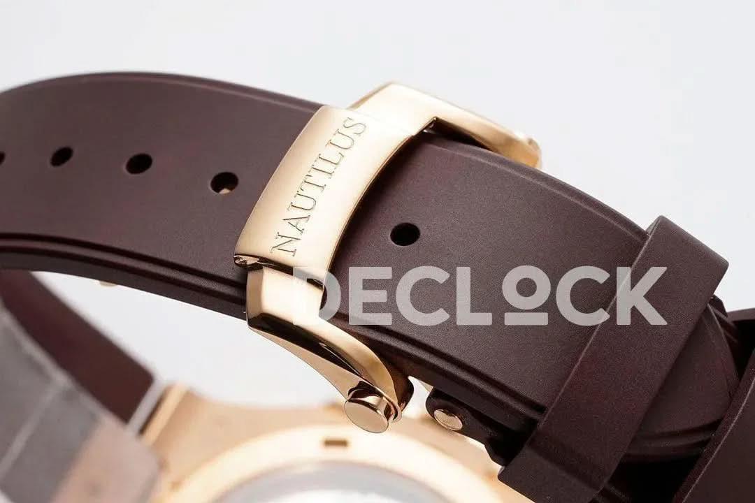 Replica Pattek Philippe Nautilus 5711/1R White Textured Dial on Brown Rubber Strap |  Declock.