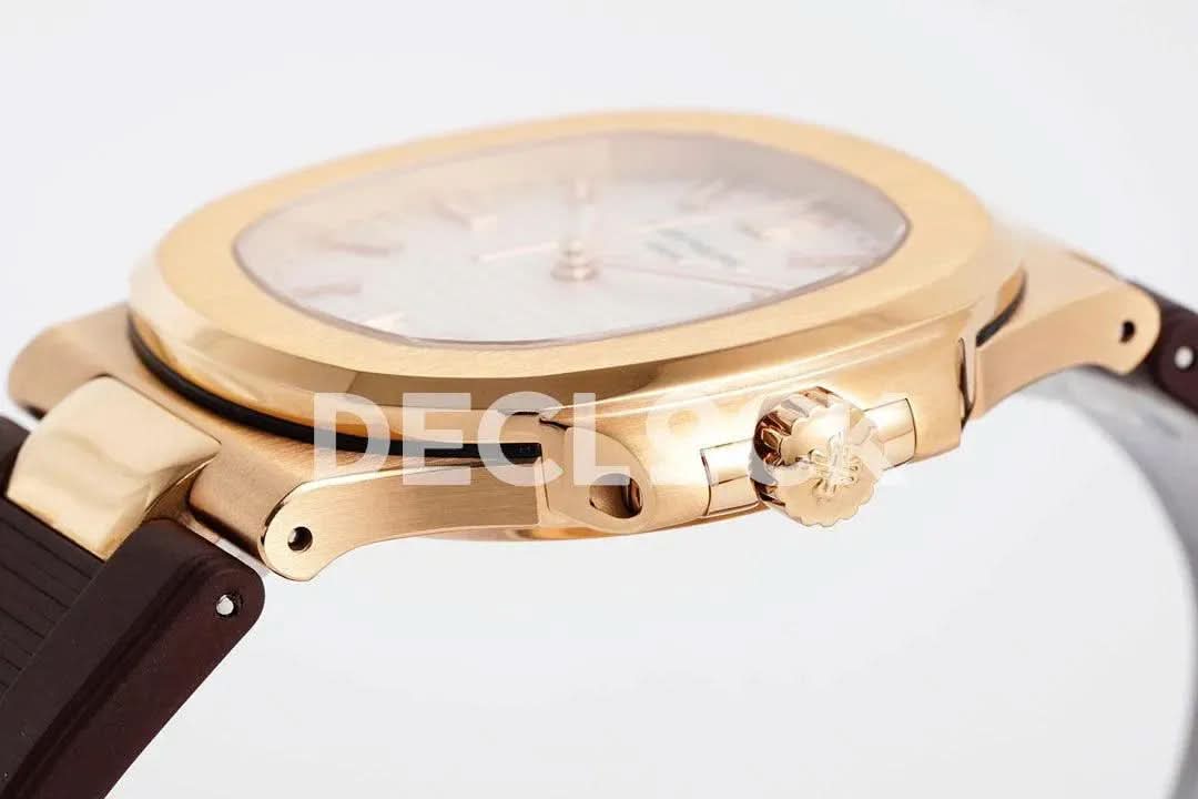 Replica Pattek Philippe Nautilus 5711/1R White Textured Dial on Brown Rubber Strap
