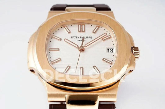 Replica Pattek Philippe Nautilus 5711/1R White Textured Dial on Brown Rubber Strap | Declock.