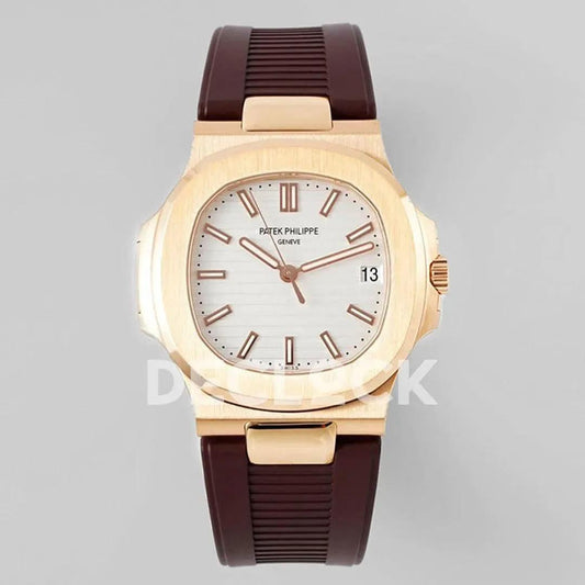 Replica Pattek Philippe Nautilus 5711/1R White Textured Dial on Brown Rubber Strap | Declock.