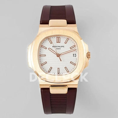 Replica Pattek Philippe Nautilus 5711/1R White Textured Dial on Brown Rubber Strap