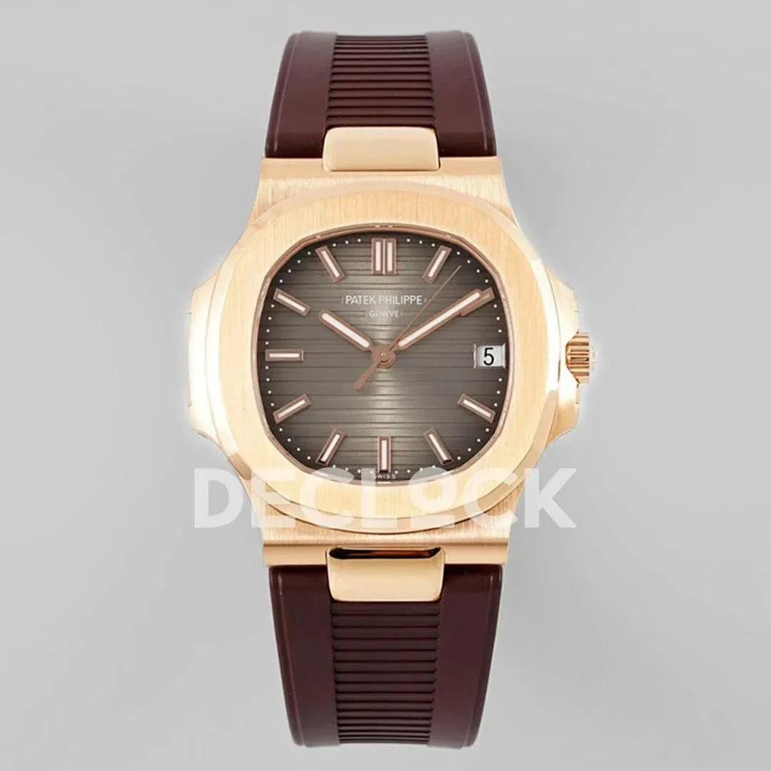 Replica Pattek Philippe Nautilus 5711/1R Best Edition Brown Textured Dial on Brown Rubber Strap |  Declock.