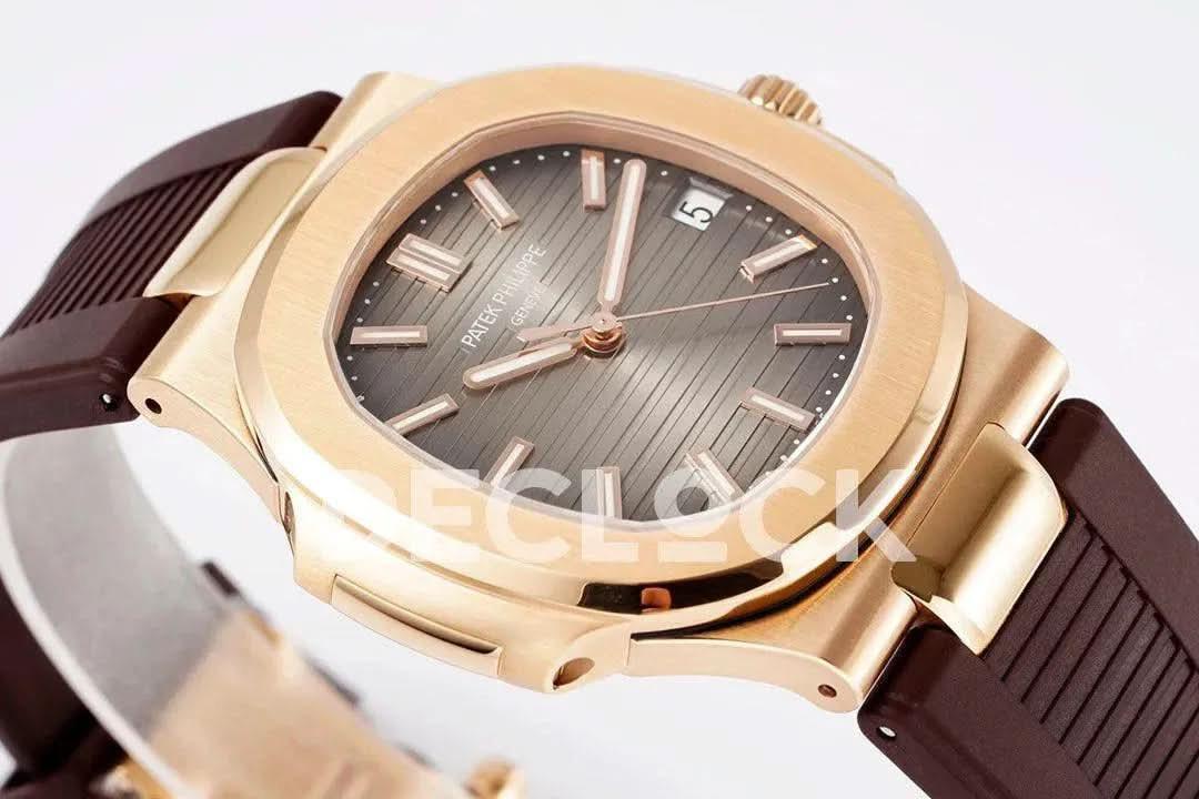 Replica Pattek Philippe Nautilus 5711/1R Best Edition Brown Textured Dial on Brown Rubber Strap |  Declock.