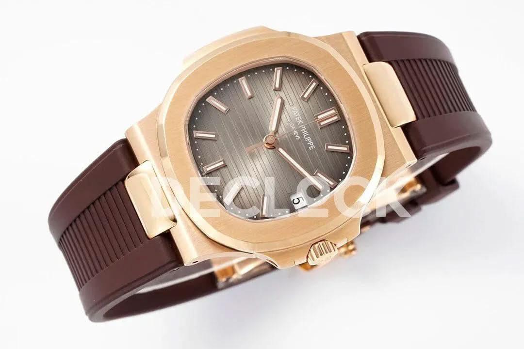 Replica Pattek Philippe Nautilus 5711/1R Best Edition Brown Textured Dial on Brown Rubber Strap |  Declock.