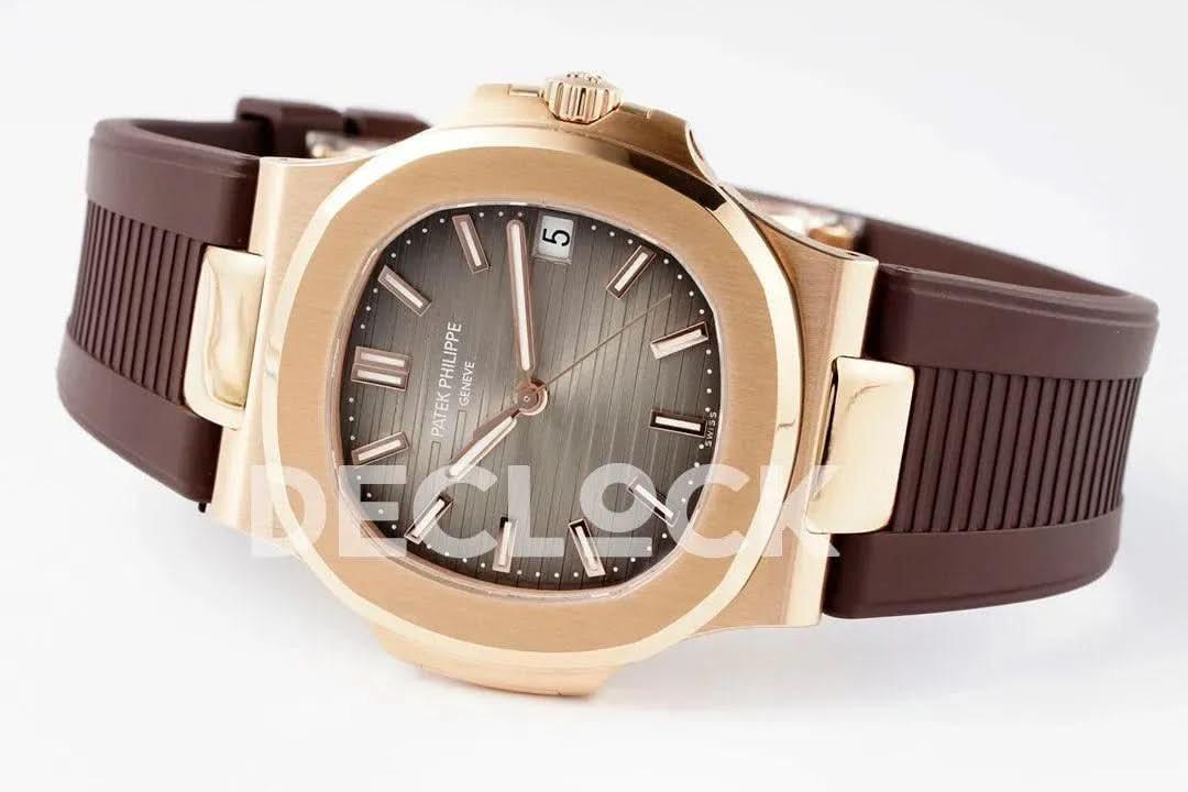 Replica Pattek Philippe Nautilus 5711/1R Best Edition Brown Textured Dial on Brown Rubber Strap |  Declock.