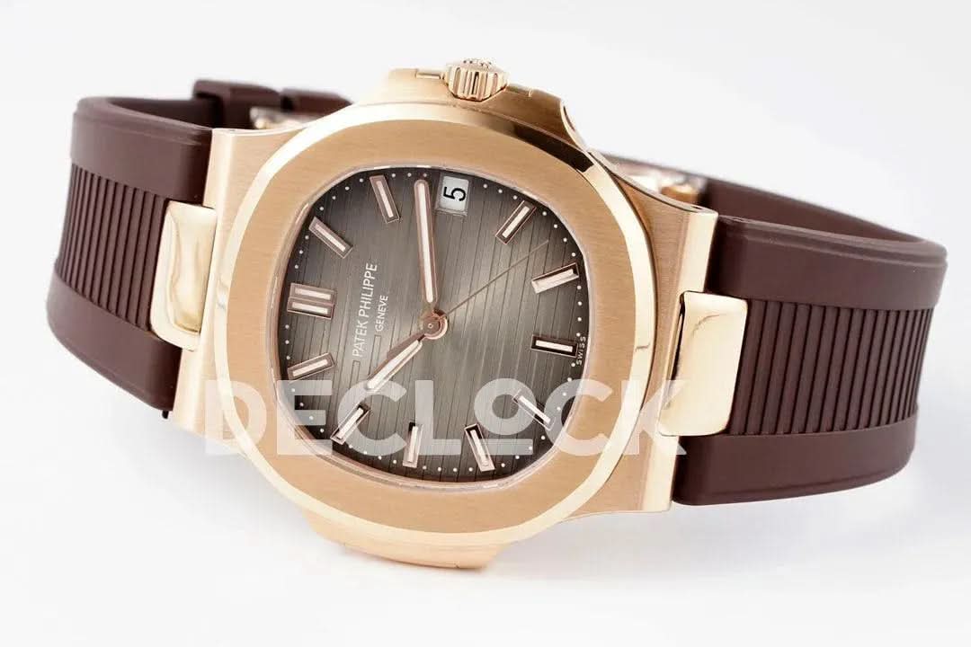 Replica Pattek Philippe Nautilus 5711/1R Best Edition Brown Textured Dial on Brown Rubber Strap