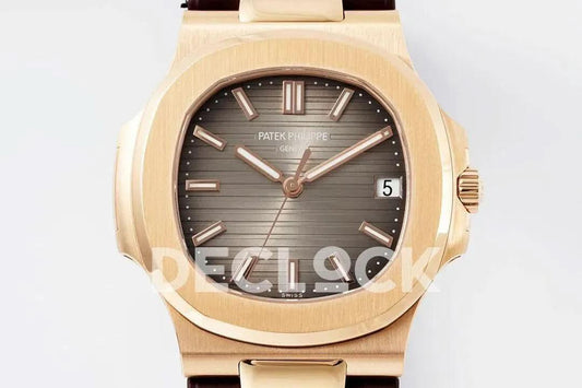 Replica Pattek Philippe Nautilus 5711/1R Best Edition Brown Textured Dial on Brown Rubber Strap |  Declock.
