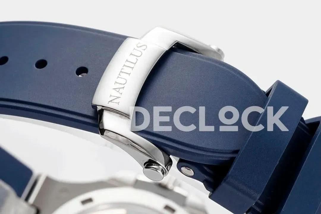 Replica Pattek Philippe Nautilus 5711/1A Blue Textured Dial on Blue Rubber Strap |  Declock.