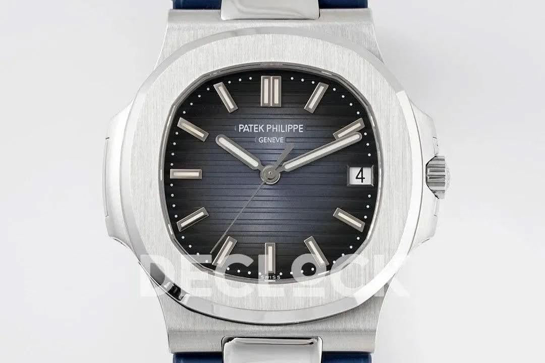 Replica Pattek Philippe Nautilus 5711/1A Blue Textured Dial on Blue Rubber Strap |  Declock.