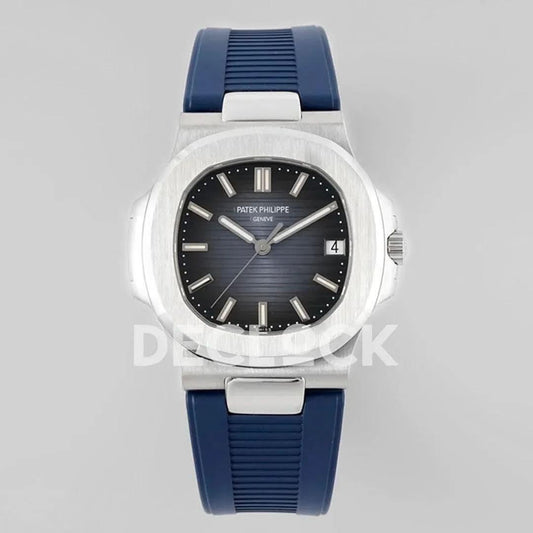 Replica Pattek Philippe Nautilus 5711/1A Blue Textured Dial on Blue Rubber Strap | Declock.