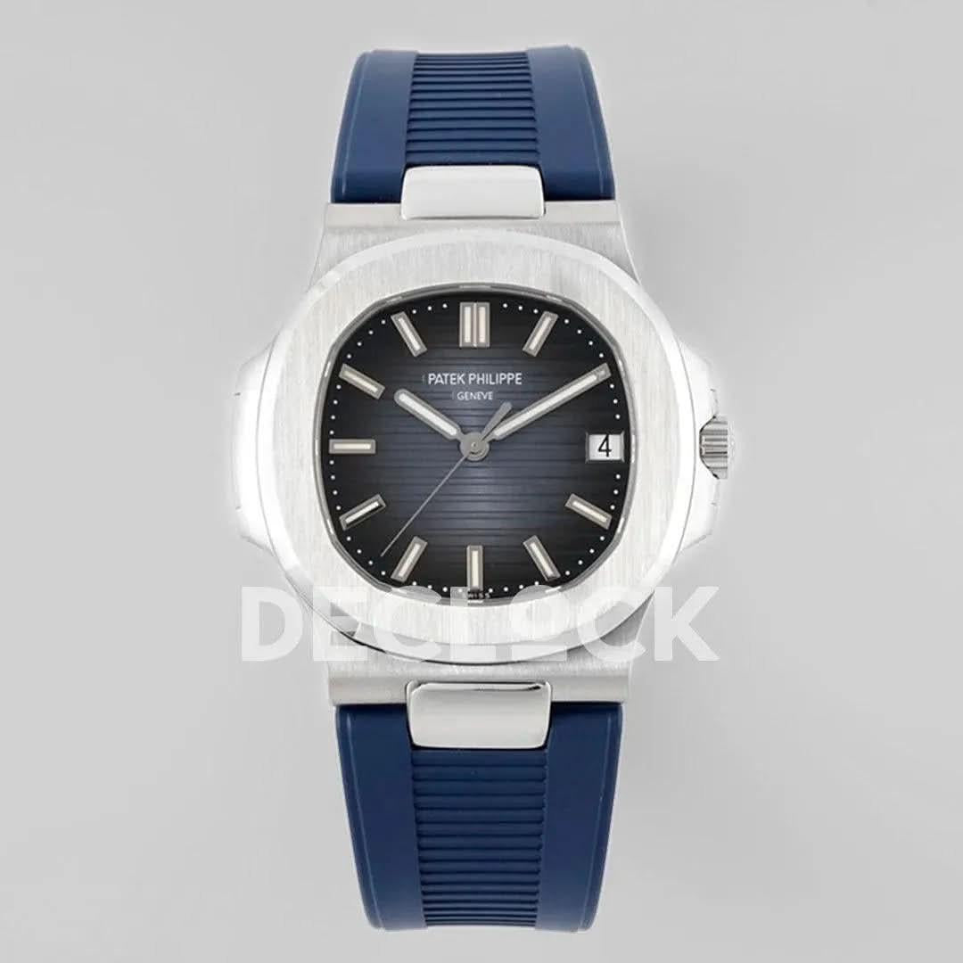 Replica Pattek Philippe Nautilus 5711/1A Blue Textured Dial on Blue Rubber Strap |  Declock.