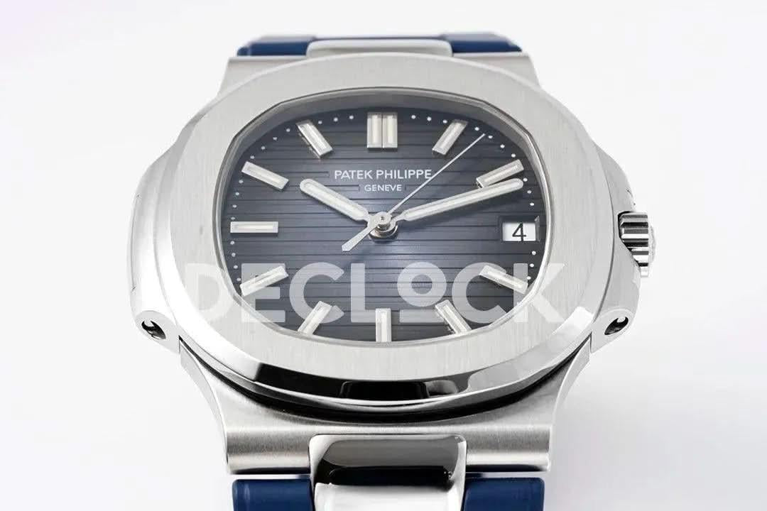 Replica Pattek Philippe Nautilus 5711/1A Blue Textured Dial on Blue Rubber Strap |  Declock.