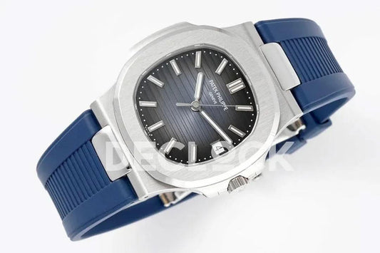 Replica Pattek Philippe Nautilus 5711/1A Blue Textured Dial on Blue Rubber Strap |  Declock.