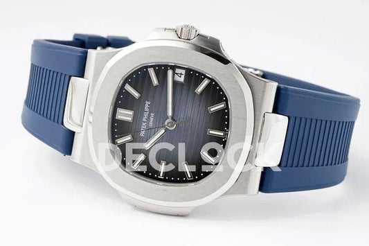 Replica Pattek Philippe Nautilus 5711/1A Blue Textured Dial on Blue Rubber Strap | Declock.