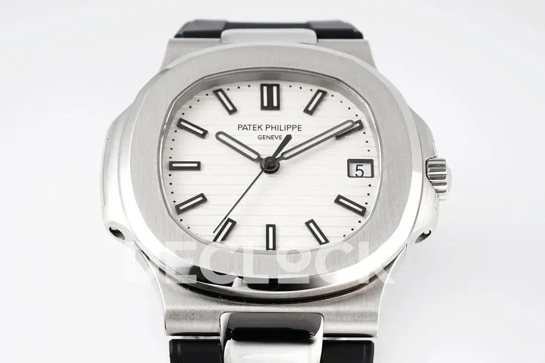 Replica Pattek Philippe Nautilus 5711/1A White Textured Dial on Black Rubber Strap |  Declock.