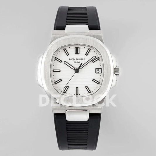 Replica Pattek Philippe Nautilus 5711/1A White Textured Dial on Black Rubber Strap |  Declock.