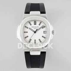 Replica Pattek Philippe Nautilus 5711/1A White Textured Dial on Black Rubber Strap