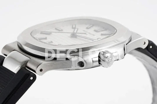 Replica Pattek Philippe Nautilus 5711/1A White Textured Dial on Black Rubber Strap |  Declock.