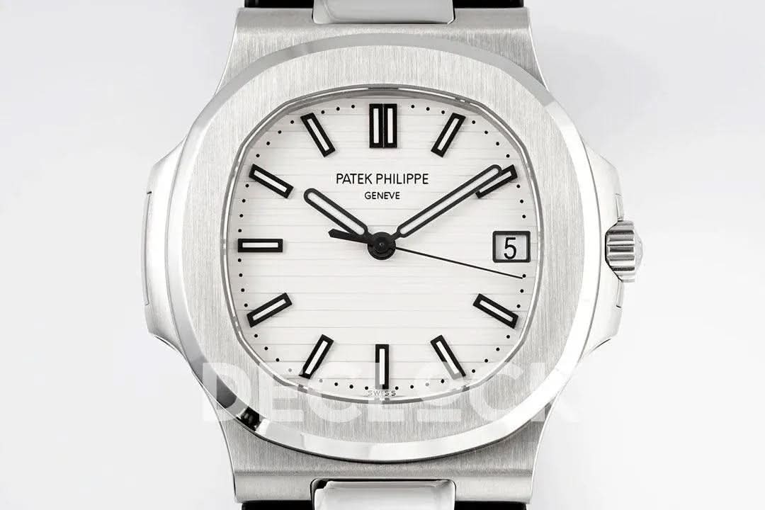 Replica Pattek Philippe Nautilus 5711/1A White Textured Dial on Black Rubber Strap