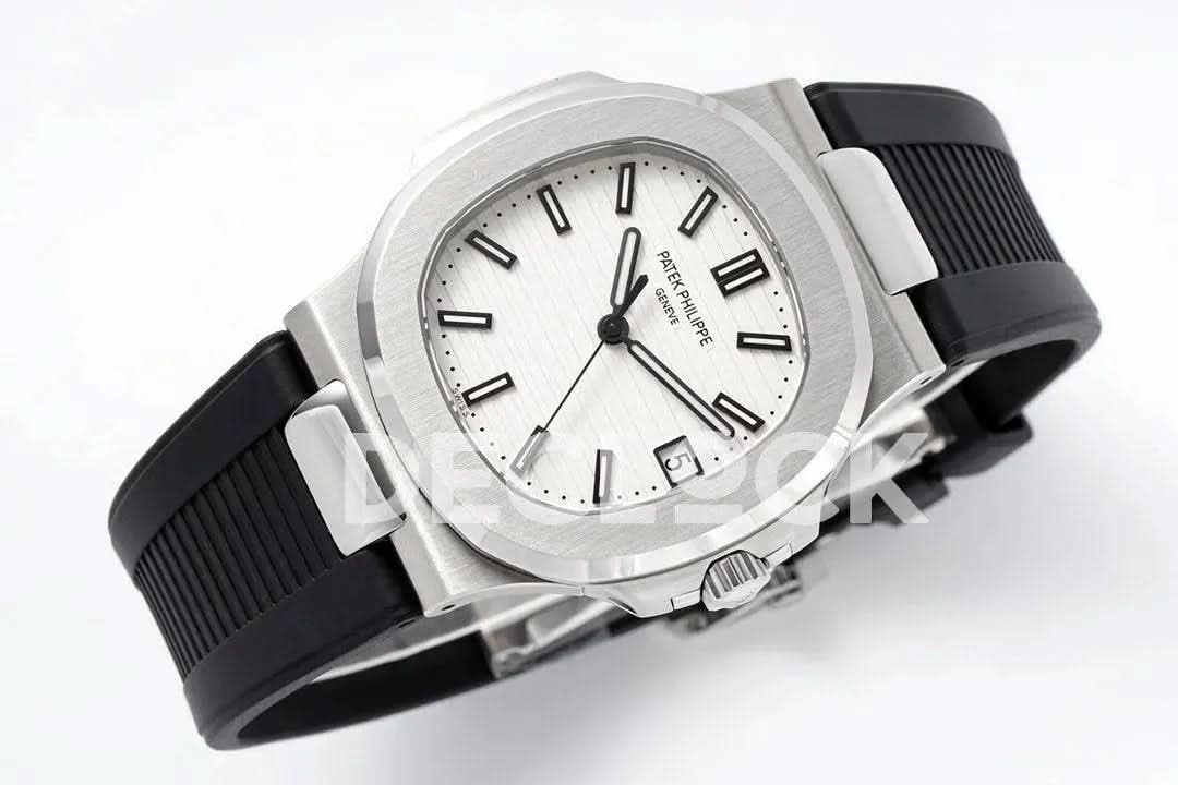 Replica Pattek Philippe Nautilus 5711/1A White Textured Dial on Black Rubber Strap