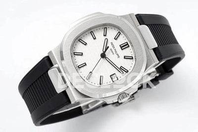 Replica Pattek Philippe Nautilus 5711/1A White Textured Dial on Black Rubber Strap