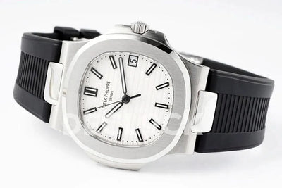 Replica Pattek Philippe Nautilus 5711/1A White Textured Dial on Black Rubber Strap