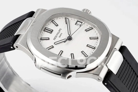 Replica Pattek Philippe Nautilus 5711/1A White Textured Dial on Black Rubber Strap | Declock.