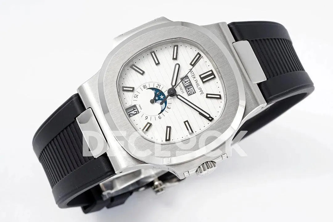 Nautilus 5726 Complicated SS White Textured Dial on Black Rubber Strap