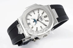 Replica Pattek Philippe Nautilus 5726 Complicated SS White Textured Dial on Black Rubber Strap