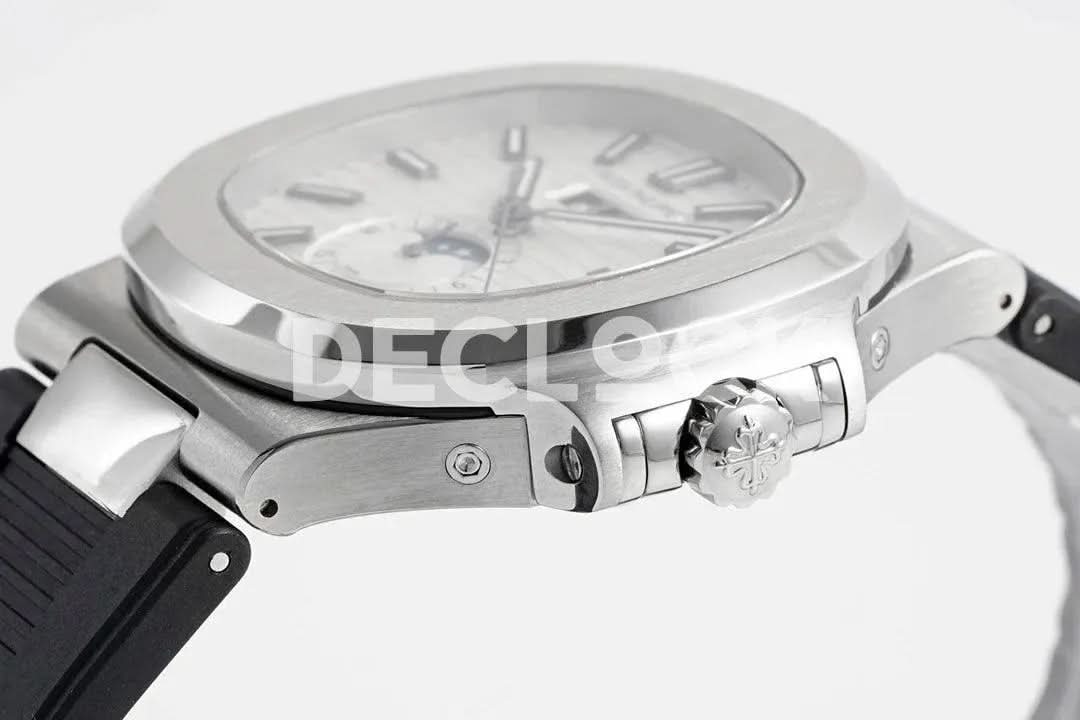 Replica Pattek Philippe Nautilus 5726 Complicated SS White Textured Dial on Black Rubber Strap