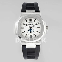 Replica Pattek Philippe Nautilus 5726 Complicated SS White Textured Dial on Black Rubber Strap