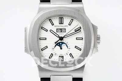 Replica Pattek Philippe Nautilus 5726 Complicated SS White Textured Dial on Black Rubber Strap