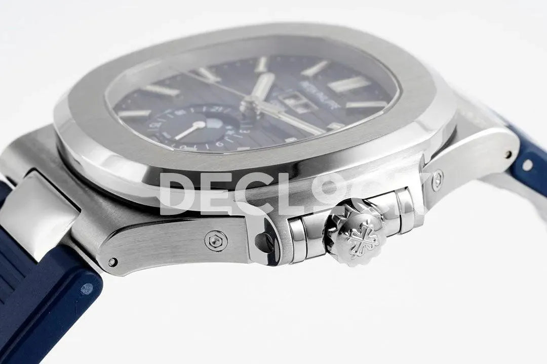 Replica Pattek Philippe Nautilus 5726 Complicated SS Blue Textured Dial on Blue Rubber Strap