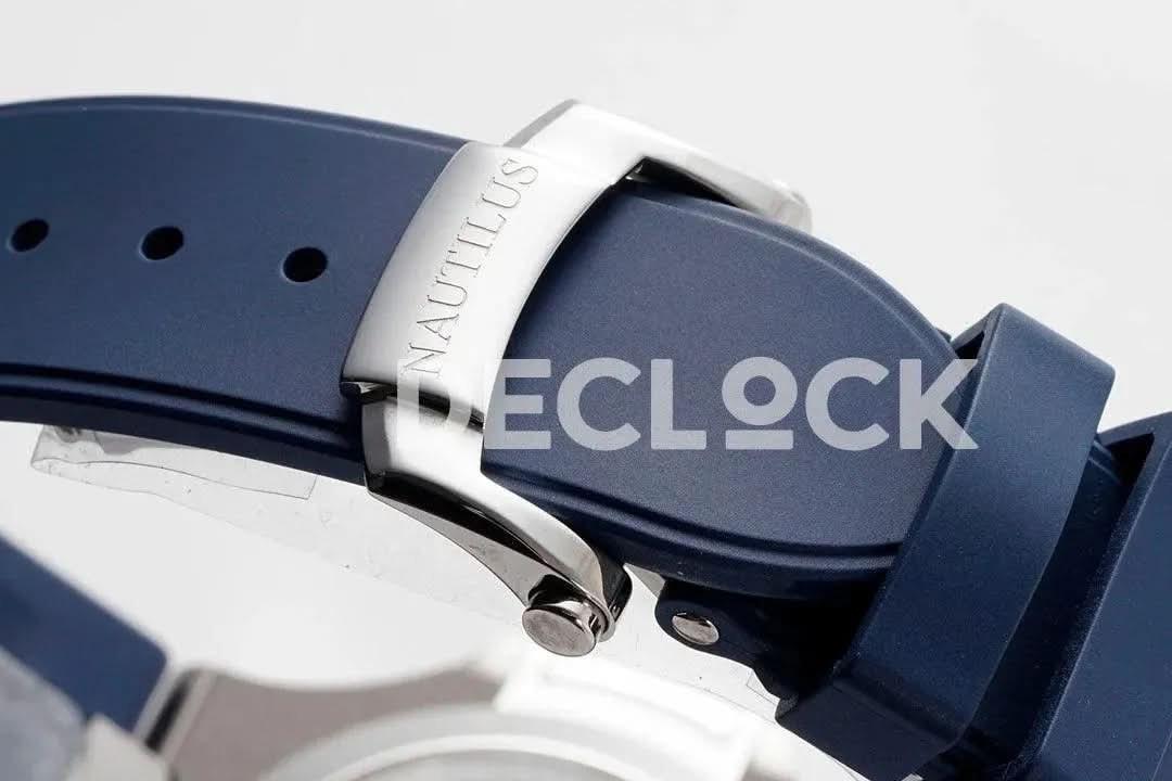 Replica Pattek Philippe Nautilus 5726 Complicated SS Blue Textured Dial on Blue Rubber Strap |  Declock.