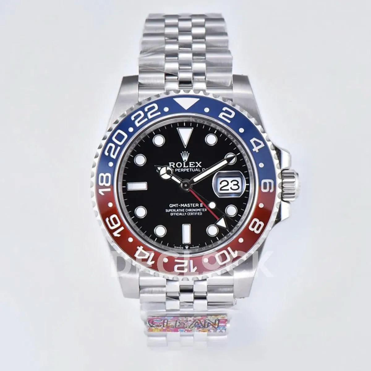 Replica Rolex GMT Master II 126710 BLRO ‘Pepsi’ Black Dial in Jubilee Bracelet |  Declock.