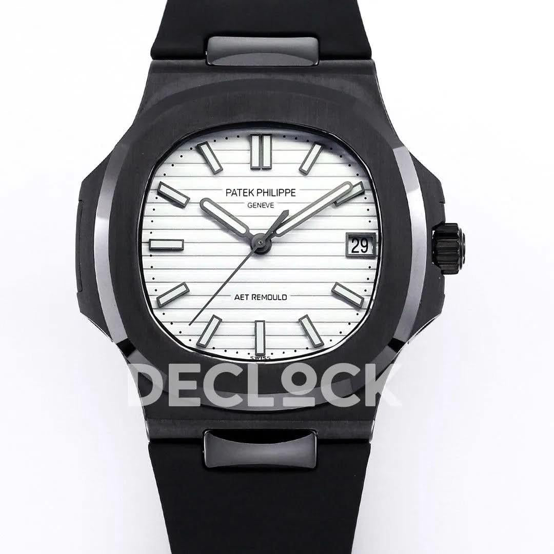 Replica Pattek Philippe AET Nautilus 5711 Black Ceramic AMGF White Dial on Black Rubber Strap |  Declock.