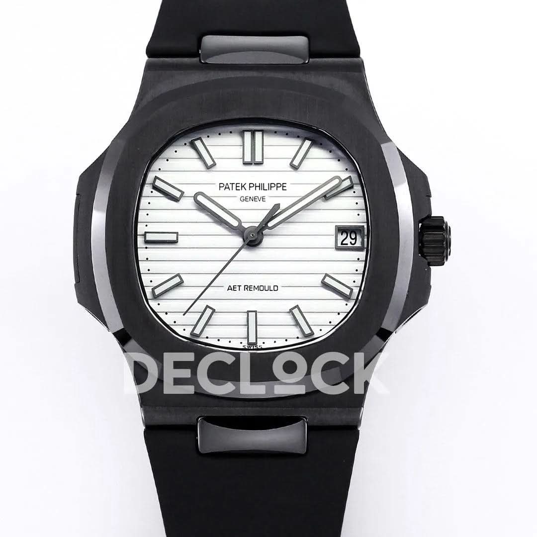 Replica Pattek Philippe AET Nautilus 5711 Black Ceramic AMGF White Dial on Black Rubber Strap