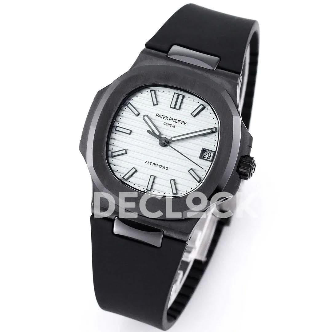 Replica Pattek Philippe AET Nautilus 5711 Black Ceramic AMGF White Dial on Black Rubber Strap |  Declock.