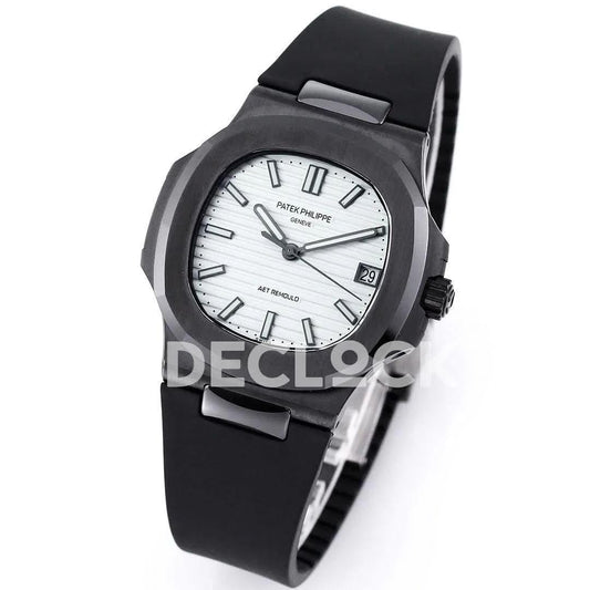 Replica Pattek Philippe AET Nautilus 5711 Black Ceramic AMGF White Dial on Black Rubber Strap | Declock.