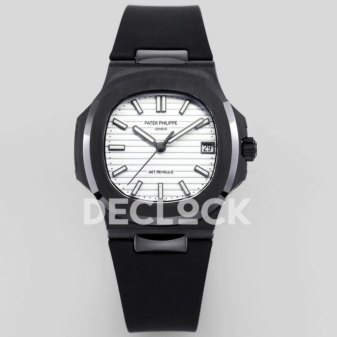 Replica Pattek Philippe AET Nautilus 5711 Black Ceramic AMGF White Dial on Black Rubber Strap |  Declock.
