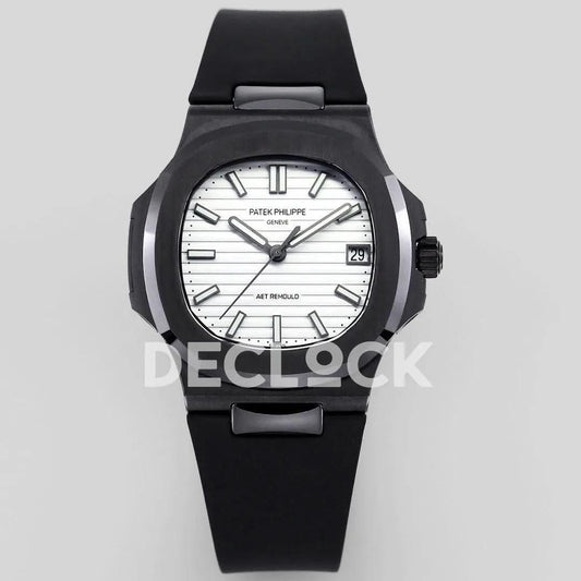 Replica Pattek Philippe AET Nautilus 5711 Black Ceramic AMGF White Dial on Black Rubber Strap | Declock.
